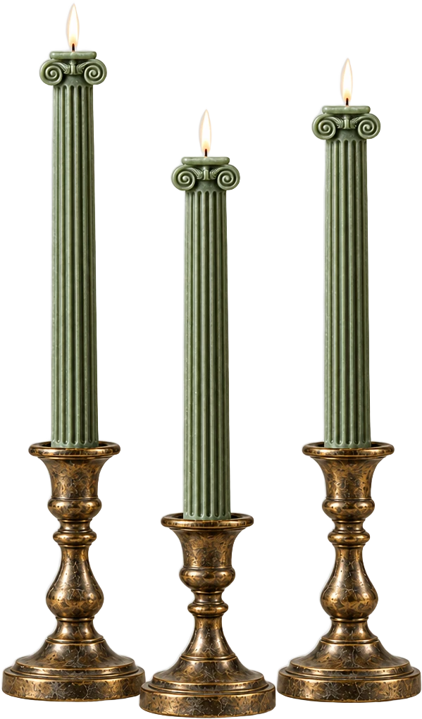 Colonna — drei kannelierte Stabkerzen in Bronzeleuchtern